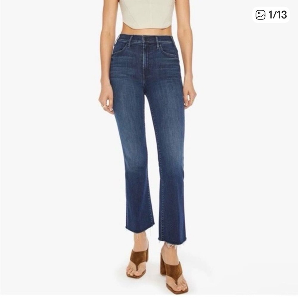 MOTHER Dark Blue High-Rise Cropped Flare Jeans